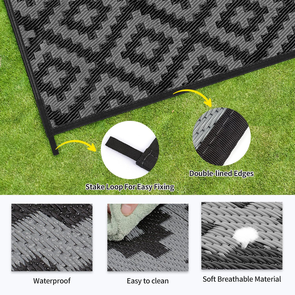 Kalafun Outdoor Patio Rug on a balcony