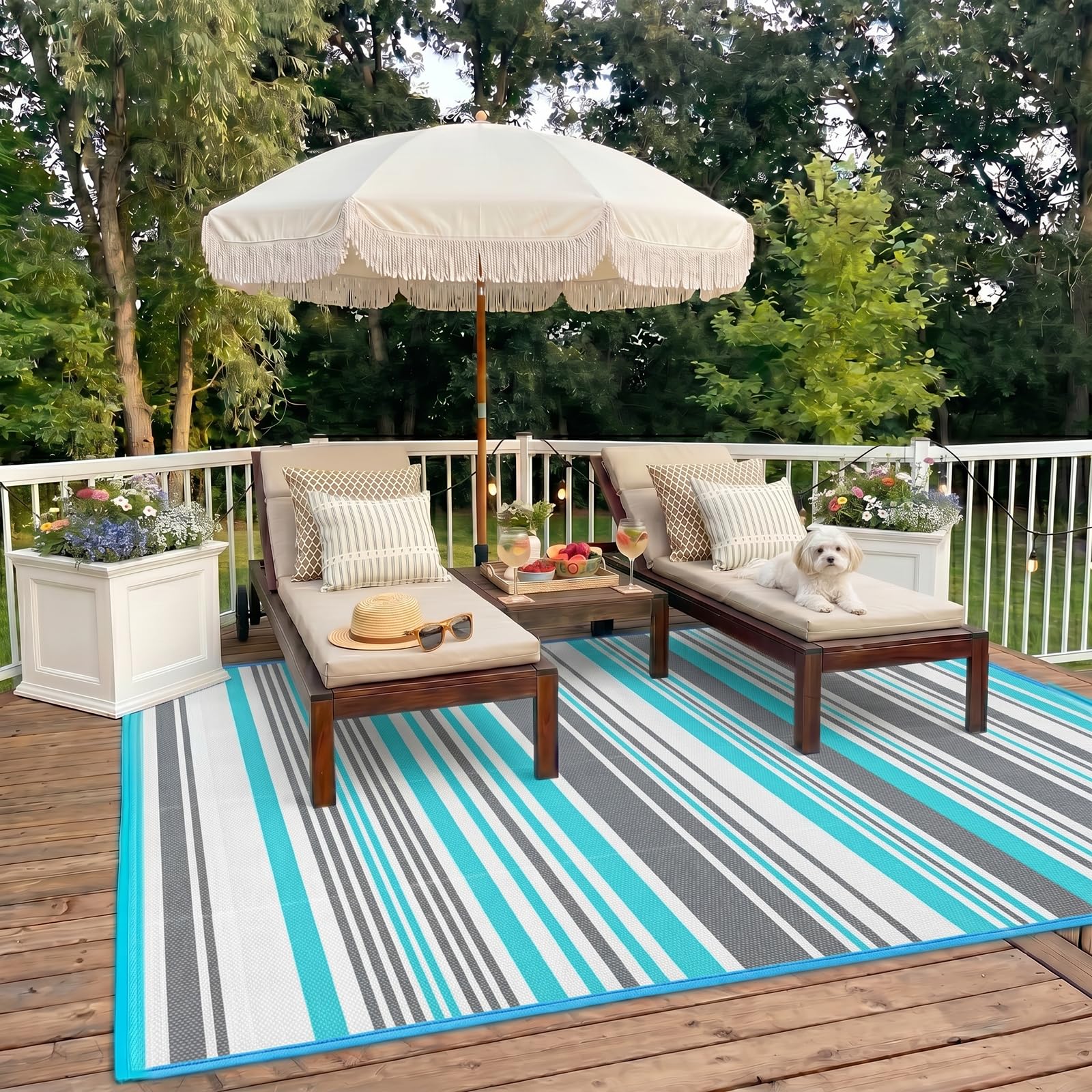 Kalafun Outdoor Rug 5x8 ft rolled up for storage