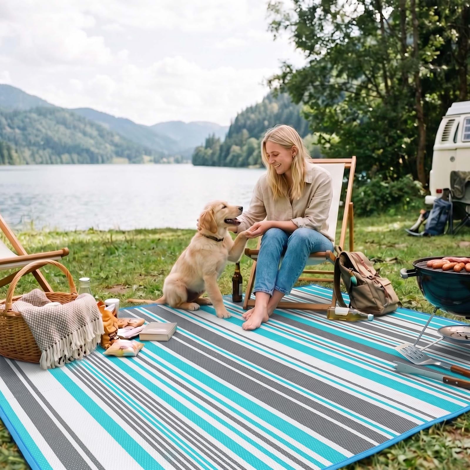 Kalafun Outdoor Rug 5x8 ft with furniture on it