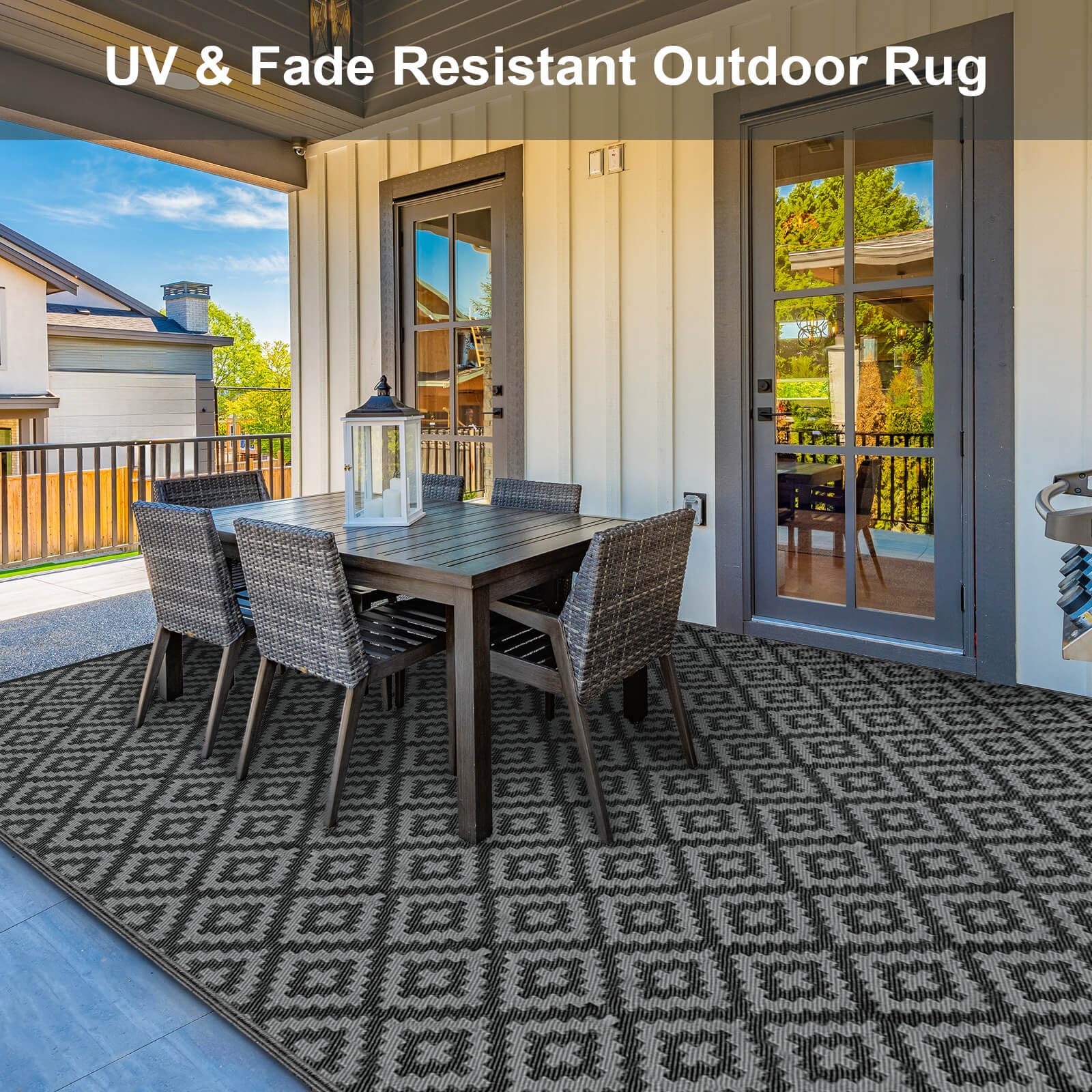 Kalafun outdoor rug laid flat on grass