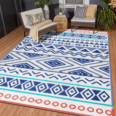 Kalafun Waterproof Reversible Patio Rug 6x9 ft blue red front view
