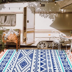 Kalafun Waterproof Reversible Patio Rug 8x10 ft, blue red front view