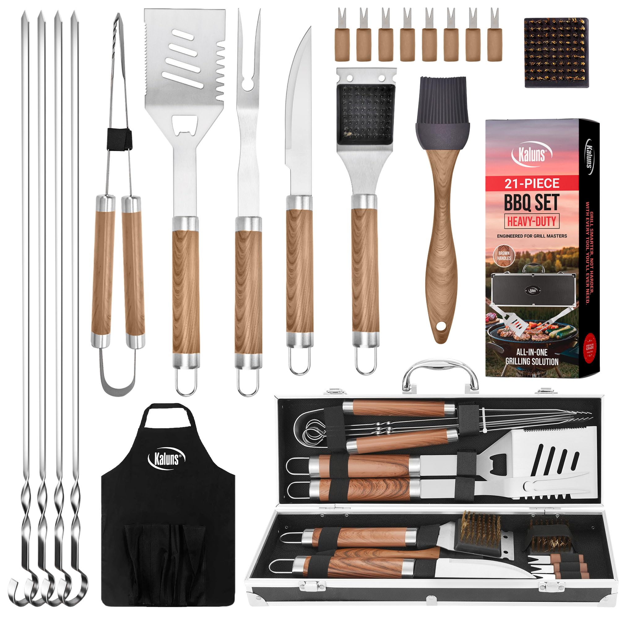 Kaluns 21-piece grilling set with aluminum case and apron