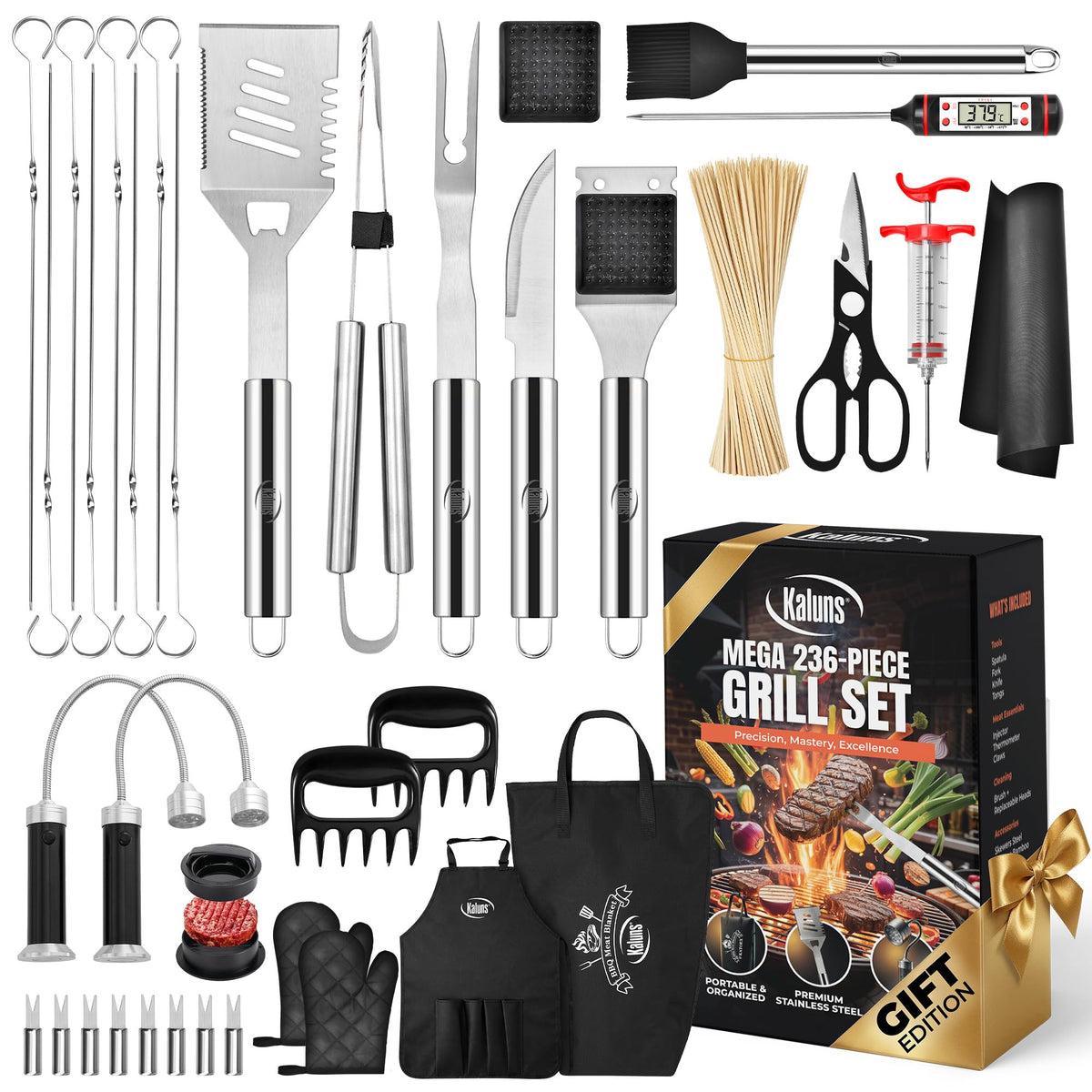 Kaluns 236 PCS Ultimate Grill Master Gift Set, complete tools in premium gift box