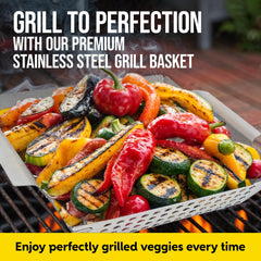 Kaluns Grill Basket on grill with vegetables inside