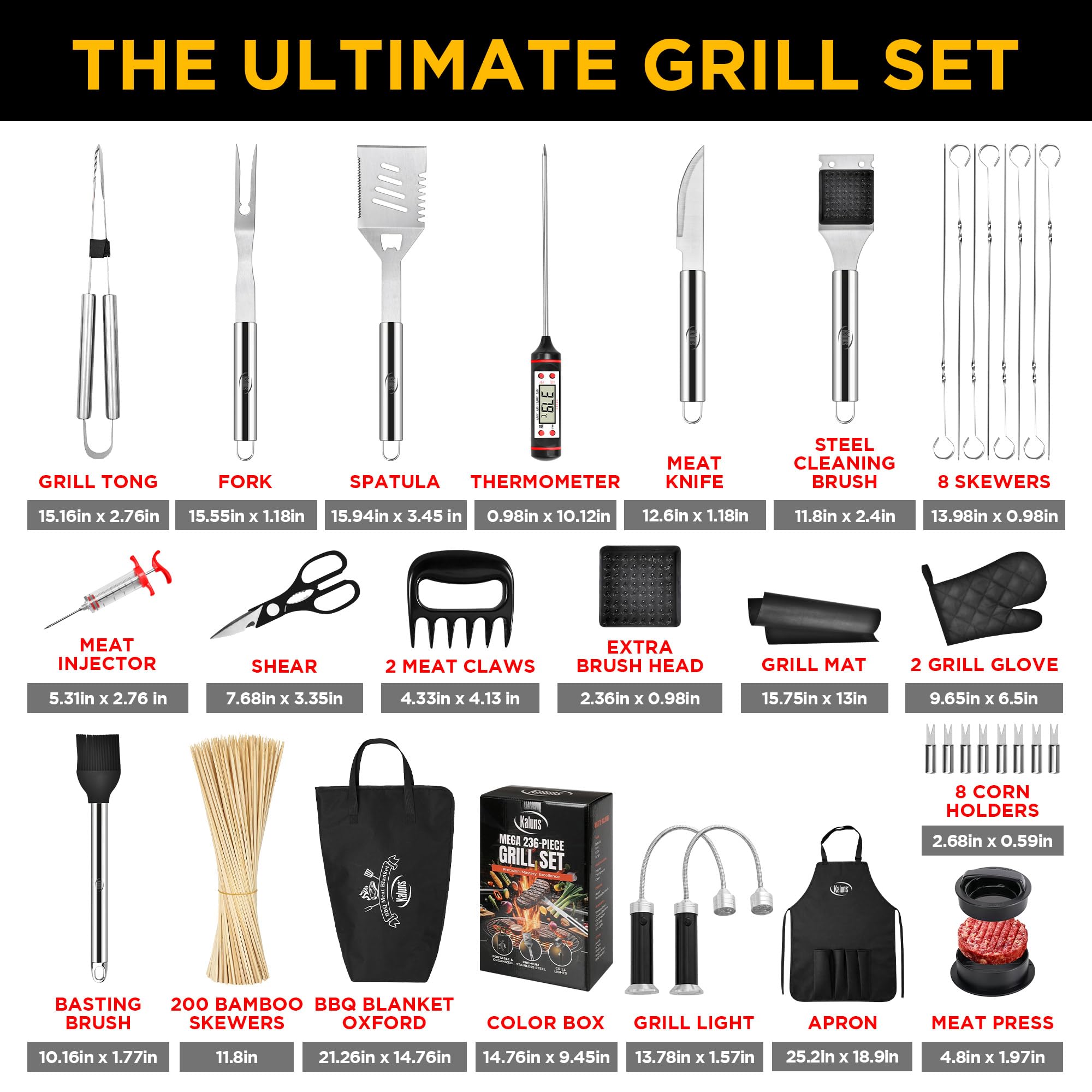 Kaluns grilling set with skewers and corn holders