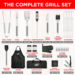 Kaluns grilling tools including tongs, fork, and knife