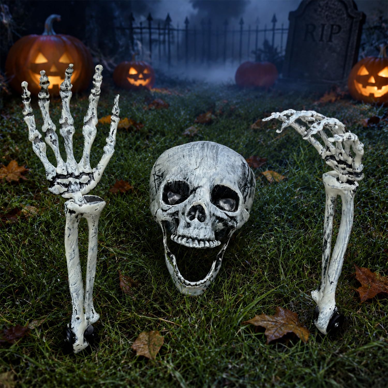 Kannove Halloween Skeleton Groundbreaker Stakes with skull and arm bones