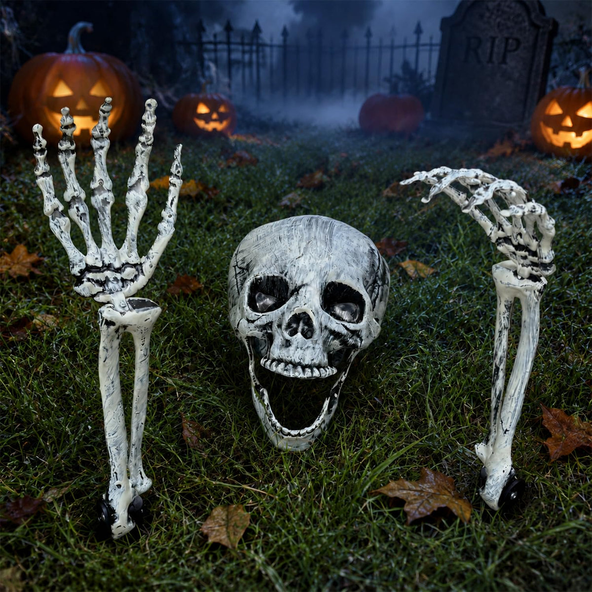 Kannove Halloween Skeleton Groundbreaker Stakes with skull and arm bones