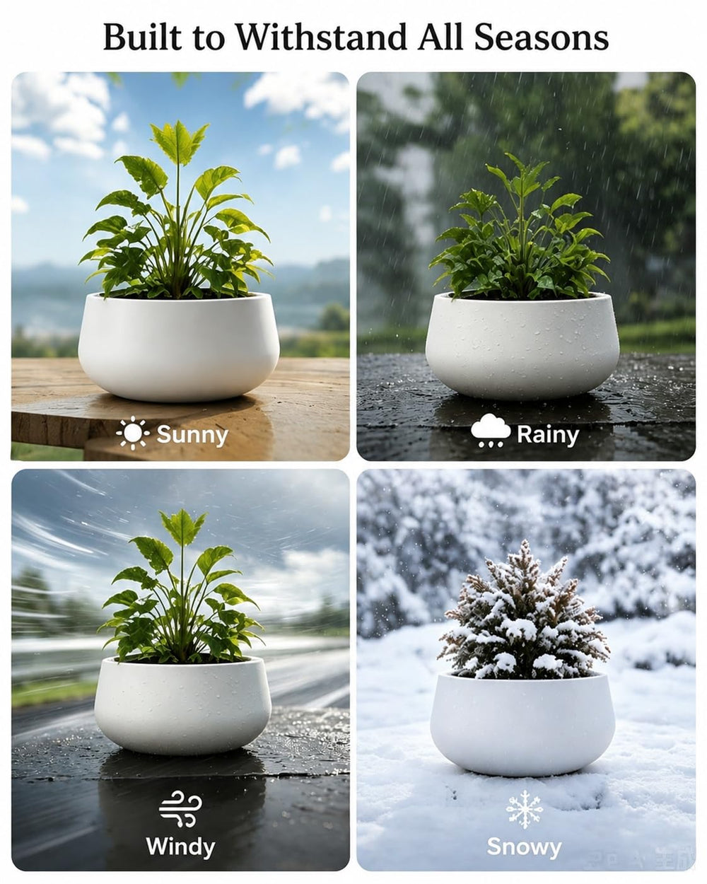 Kante 11-inch white concrete planter with herbs