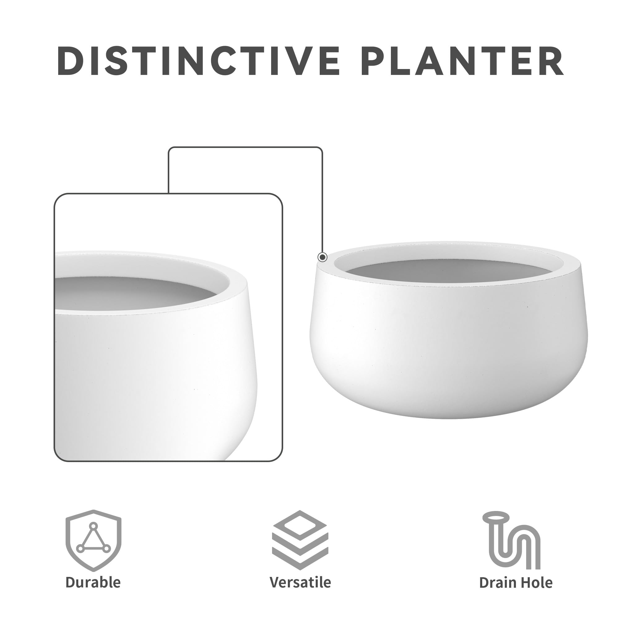 Kante 11-inch white concrete planter with rubber plug