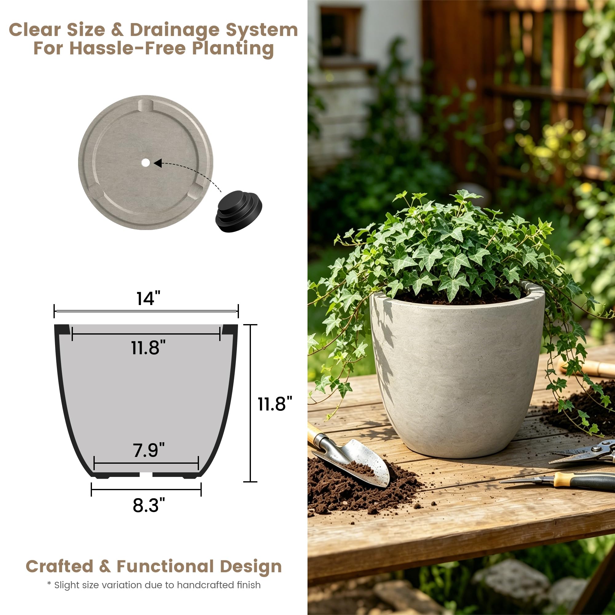 Kante 14-inch weathered concrete planter in garden setting