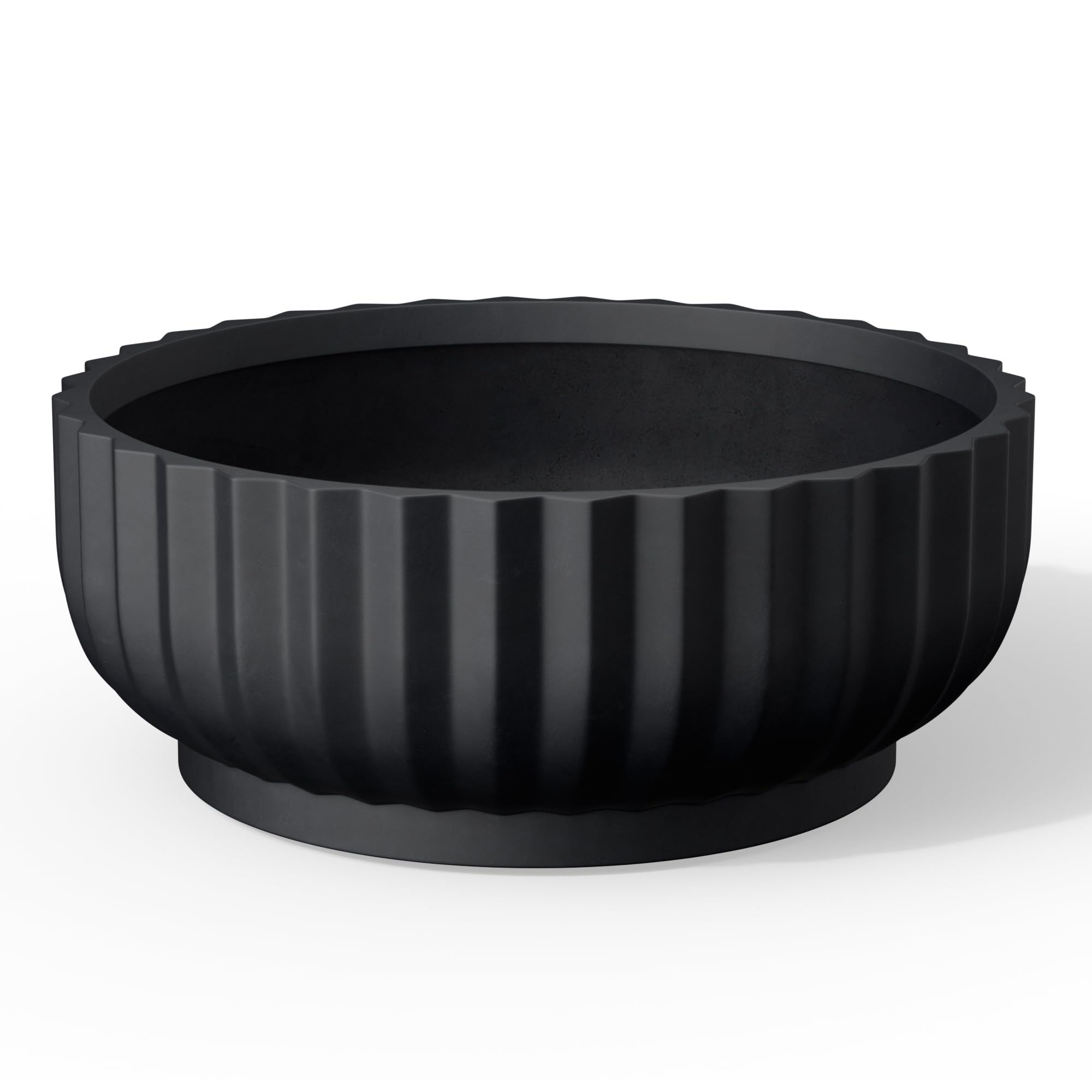 Kante Round Concrete Planter front view, black exterior