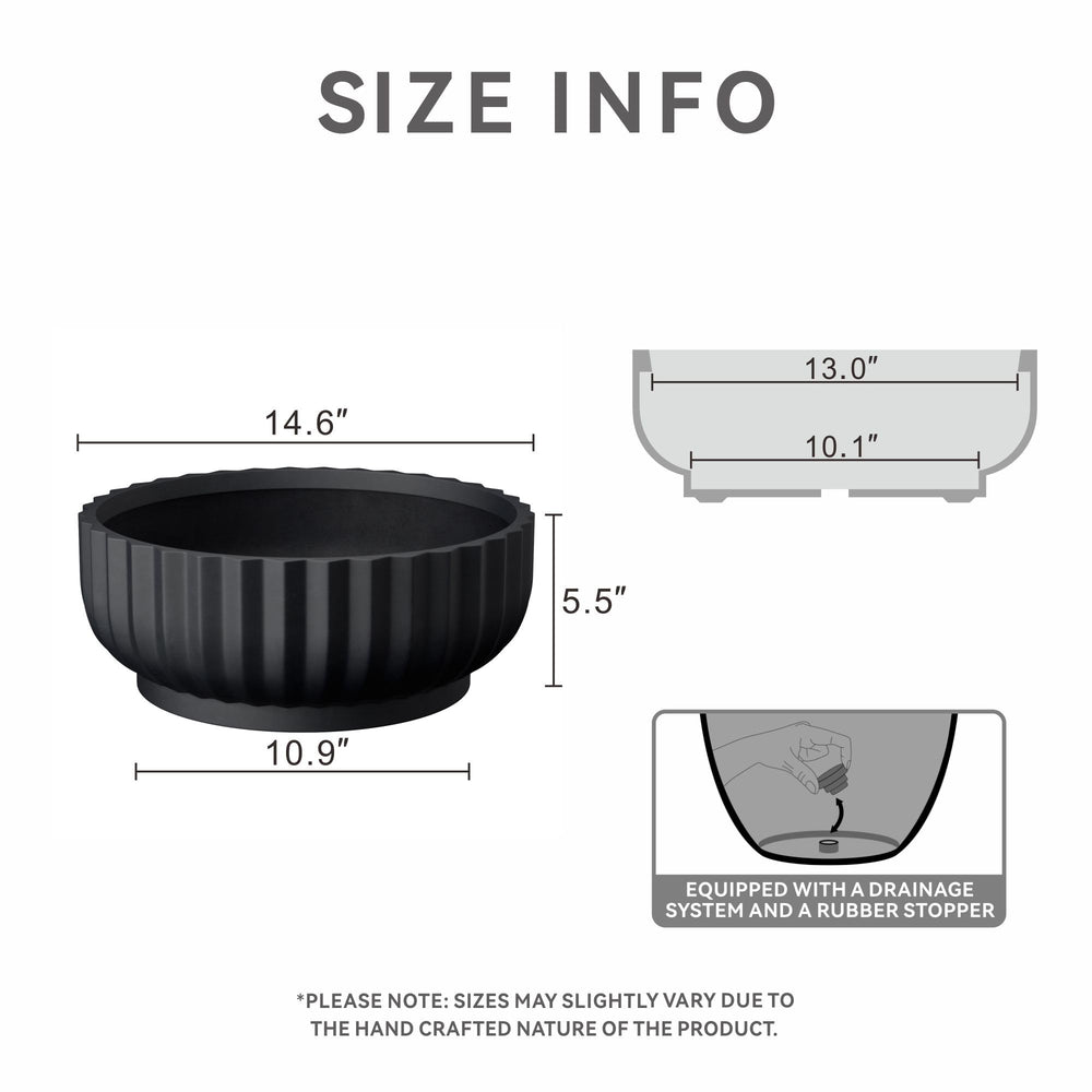 Kante Round Concrete Planter side view showcasing fluted surface