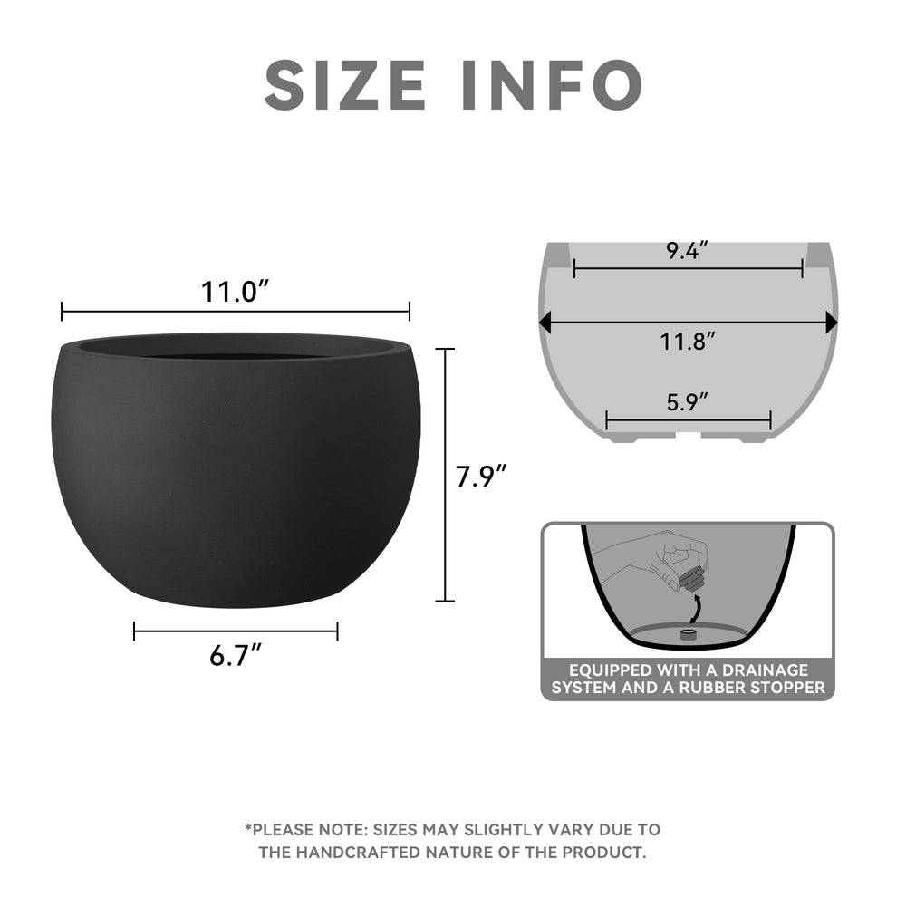 Kante Small Round Black Concrete Planter side view