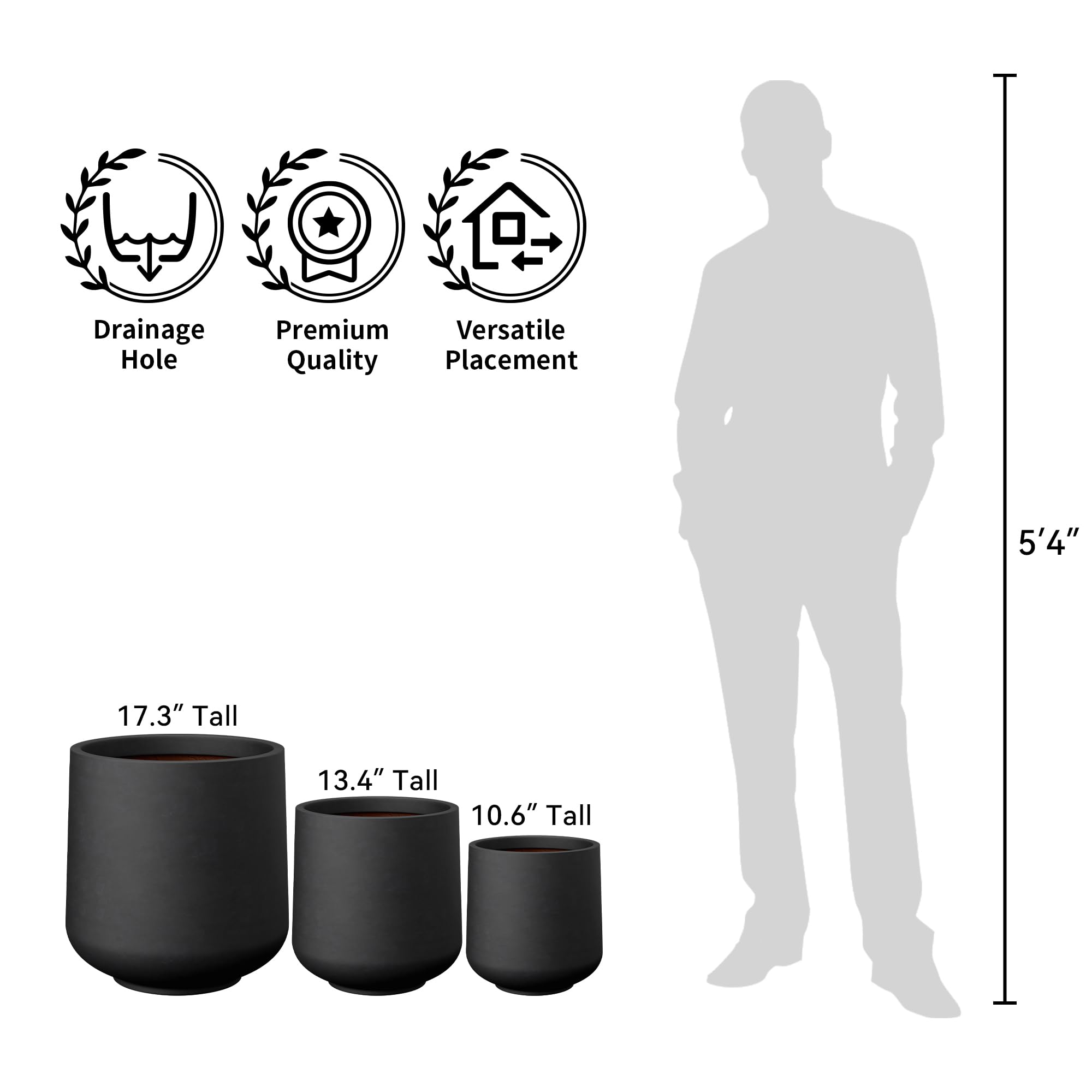 Kante Small Round Black Concrete Planter with rubber plug