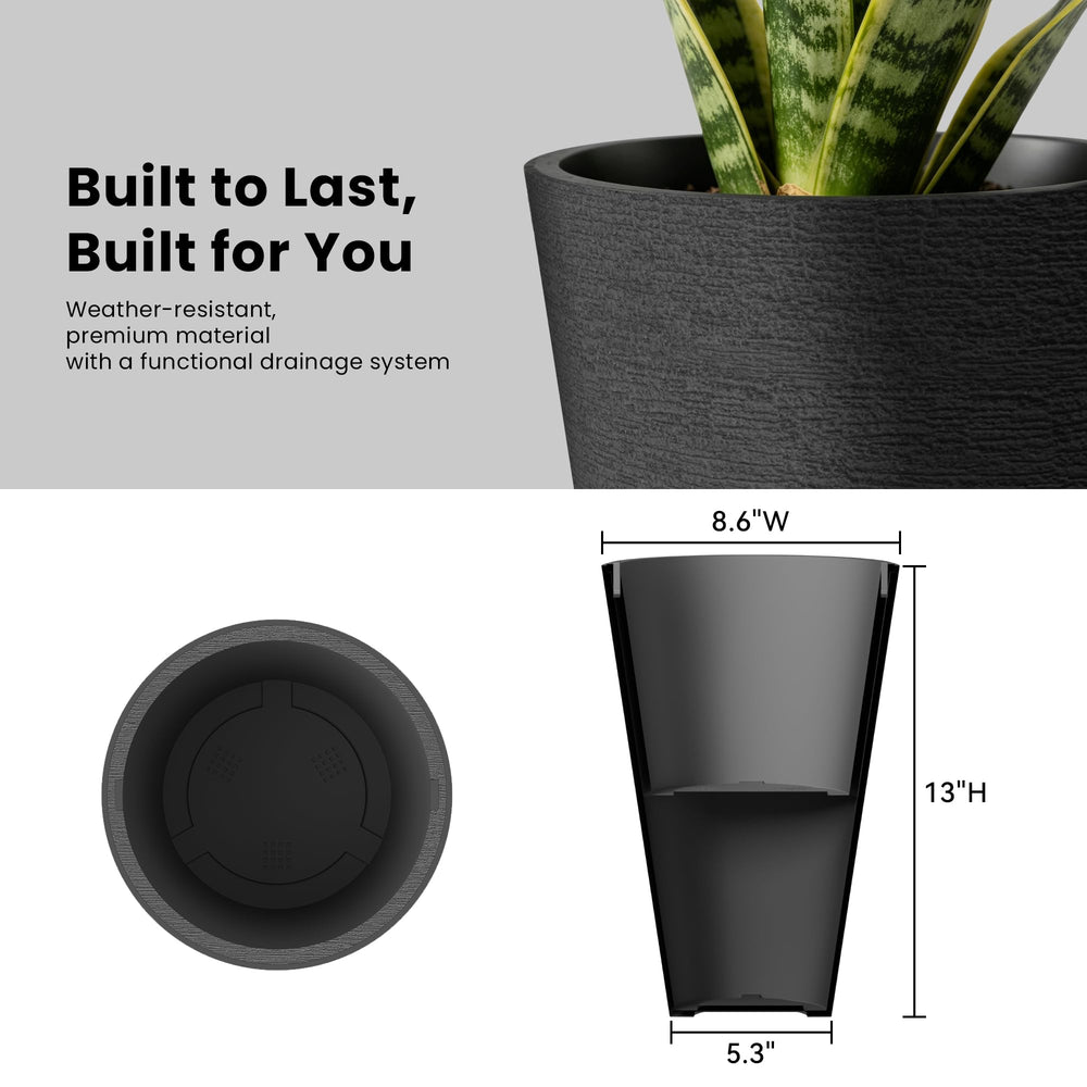 Kante Tall Round Planters in garden setting