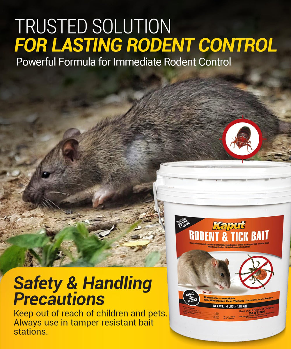Kaput Rodent & Tick Bait Blocks on a garden surface