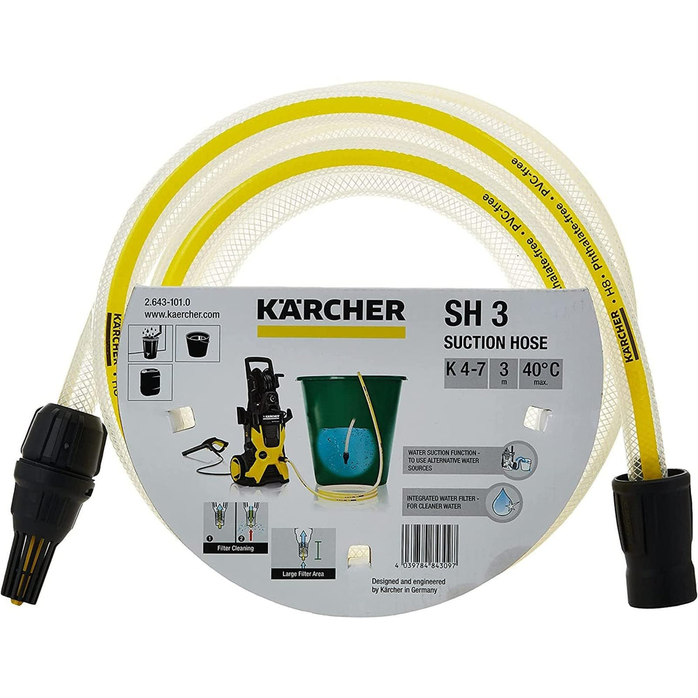 Kärcher Water Suction Hose in use with a water bucket