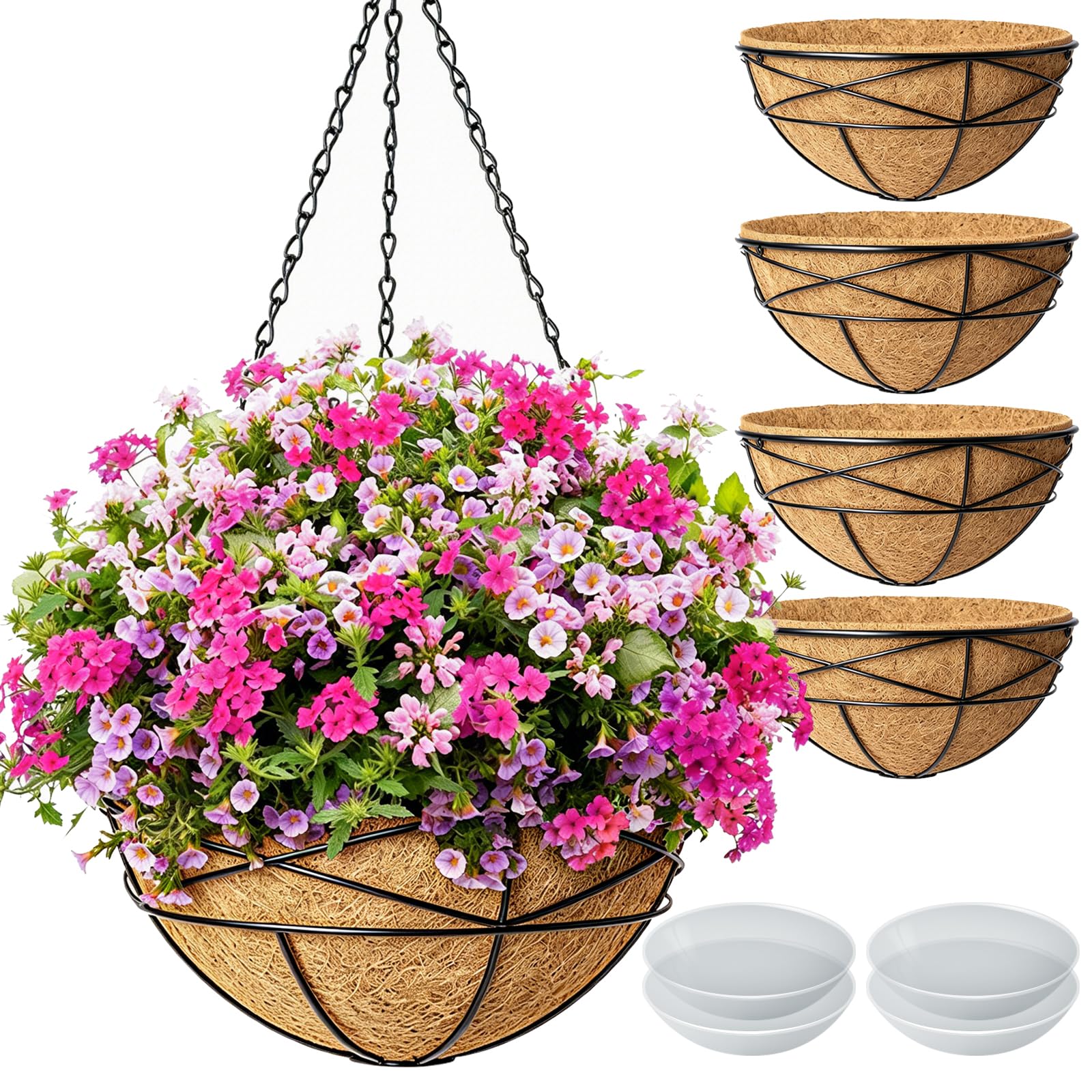 Karlliu 12 inch hanging planter front view with coco liner