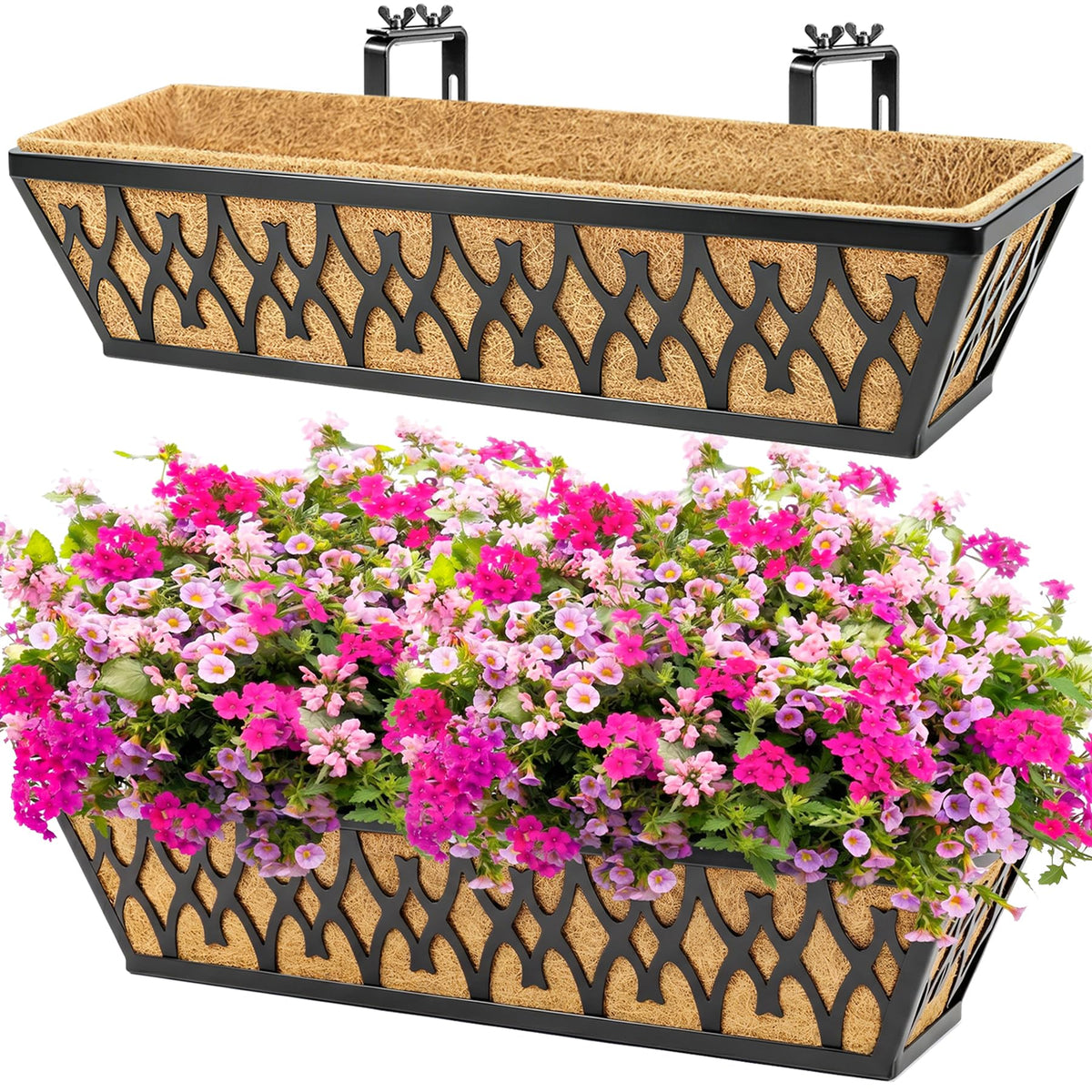 Karlliu 24 Inch Window Box Planter front view with coco liner