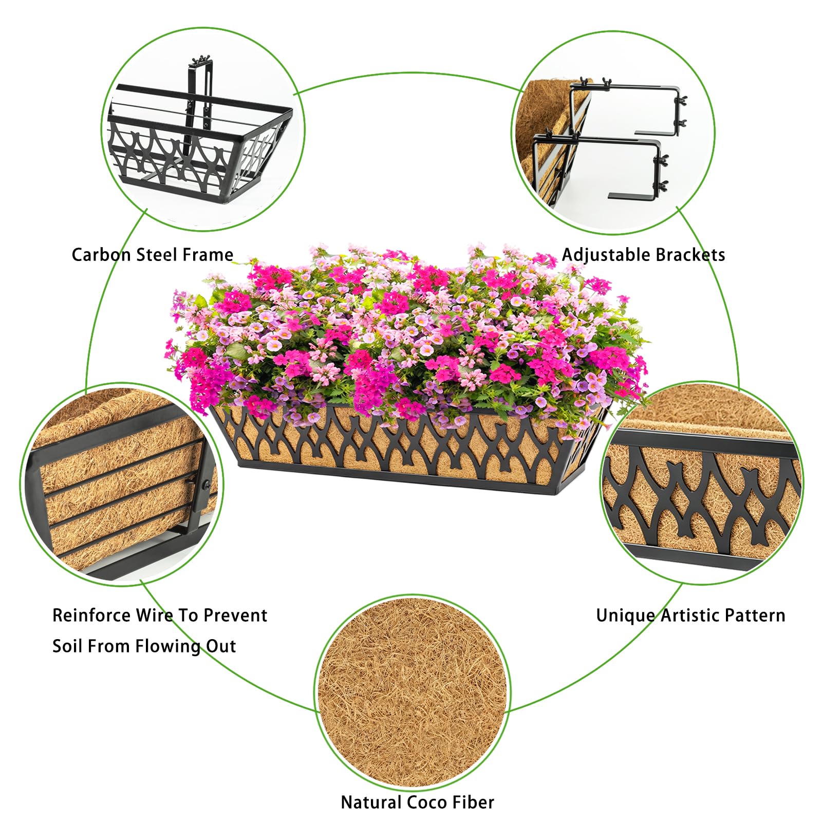 Karlliu 24 Inch window box planter side view showing drainage