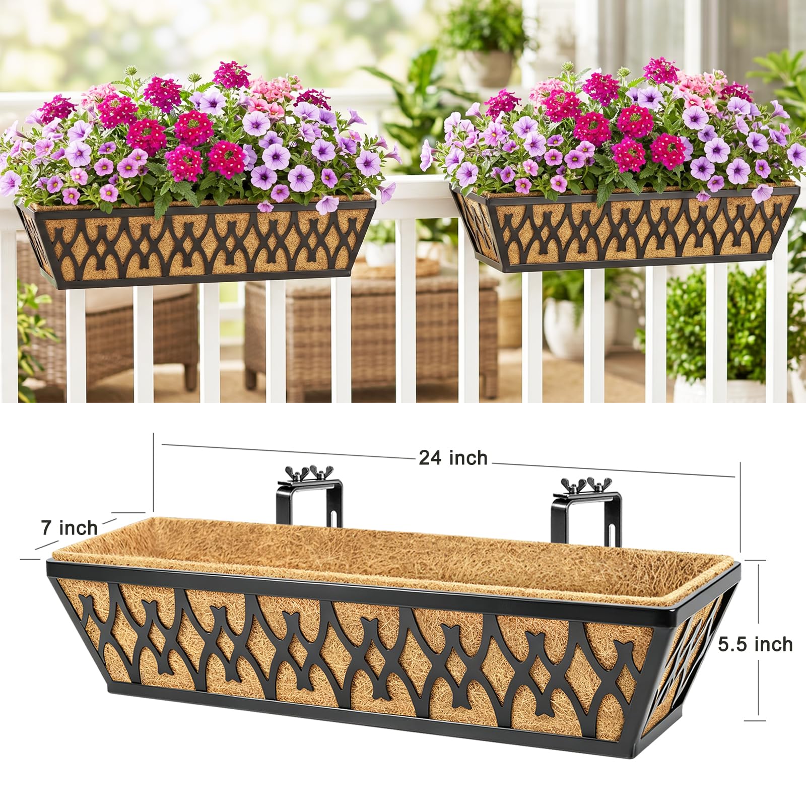 Karlliu 24 Inch window box planter with coconut coir liner