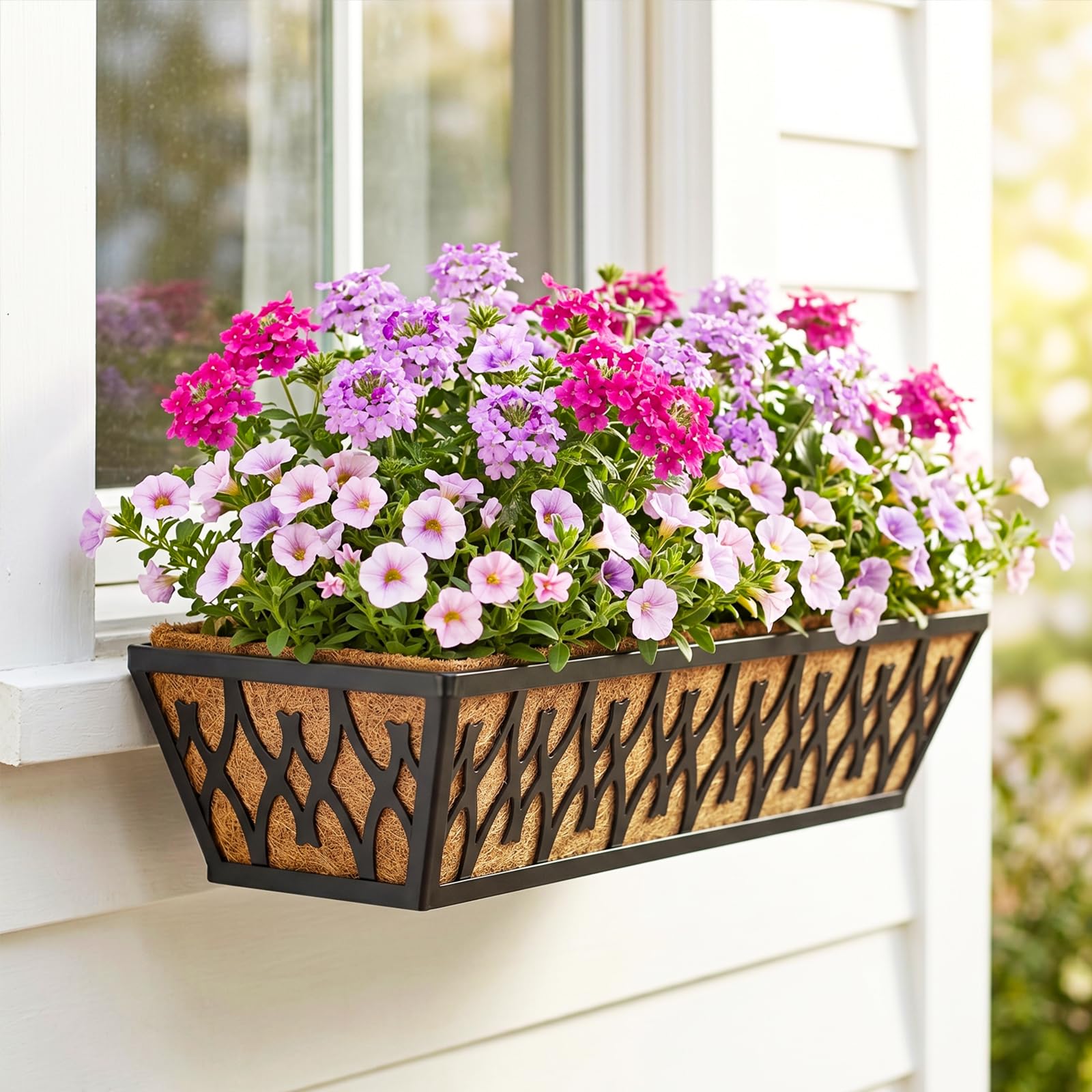 Karlliu 24 Inch Window Box Planter with flowers in garden setting