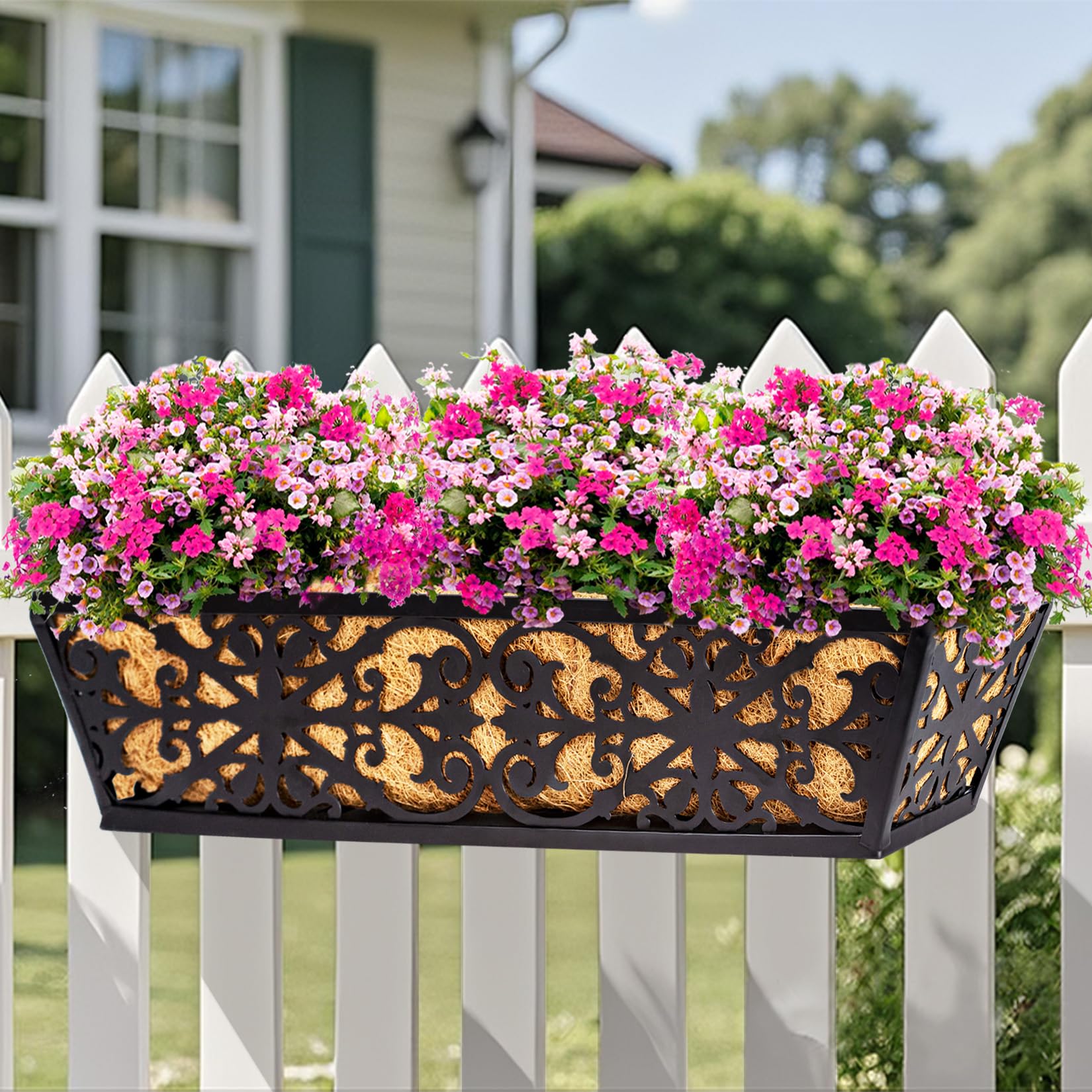 Karlliu 24 Inch Window Boxes Planters with coco liners, side view