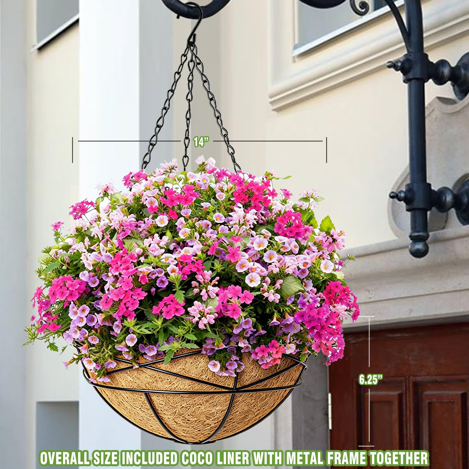 Karlliu hanging basket with vibrant flowers planted