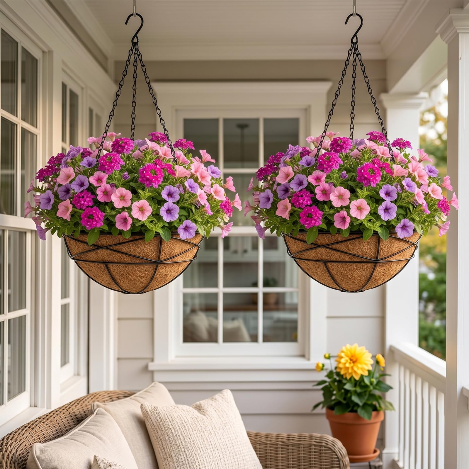 Karlliu hanging planters arranged on a balcony railing