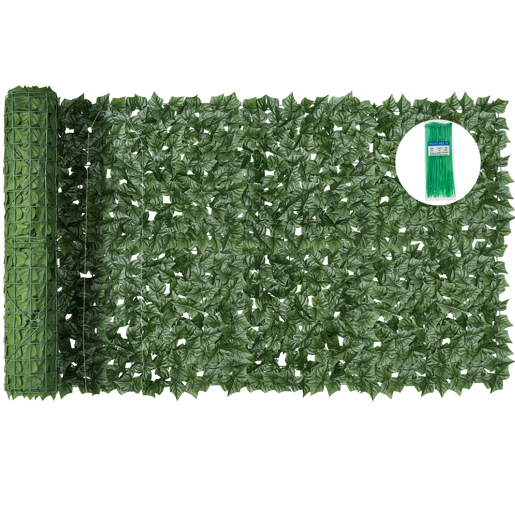 KASZOO Artificial Ivy Privacy Fence Screen front view 240x40 in green