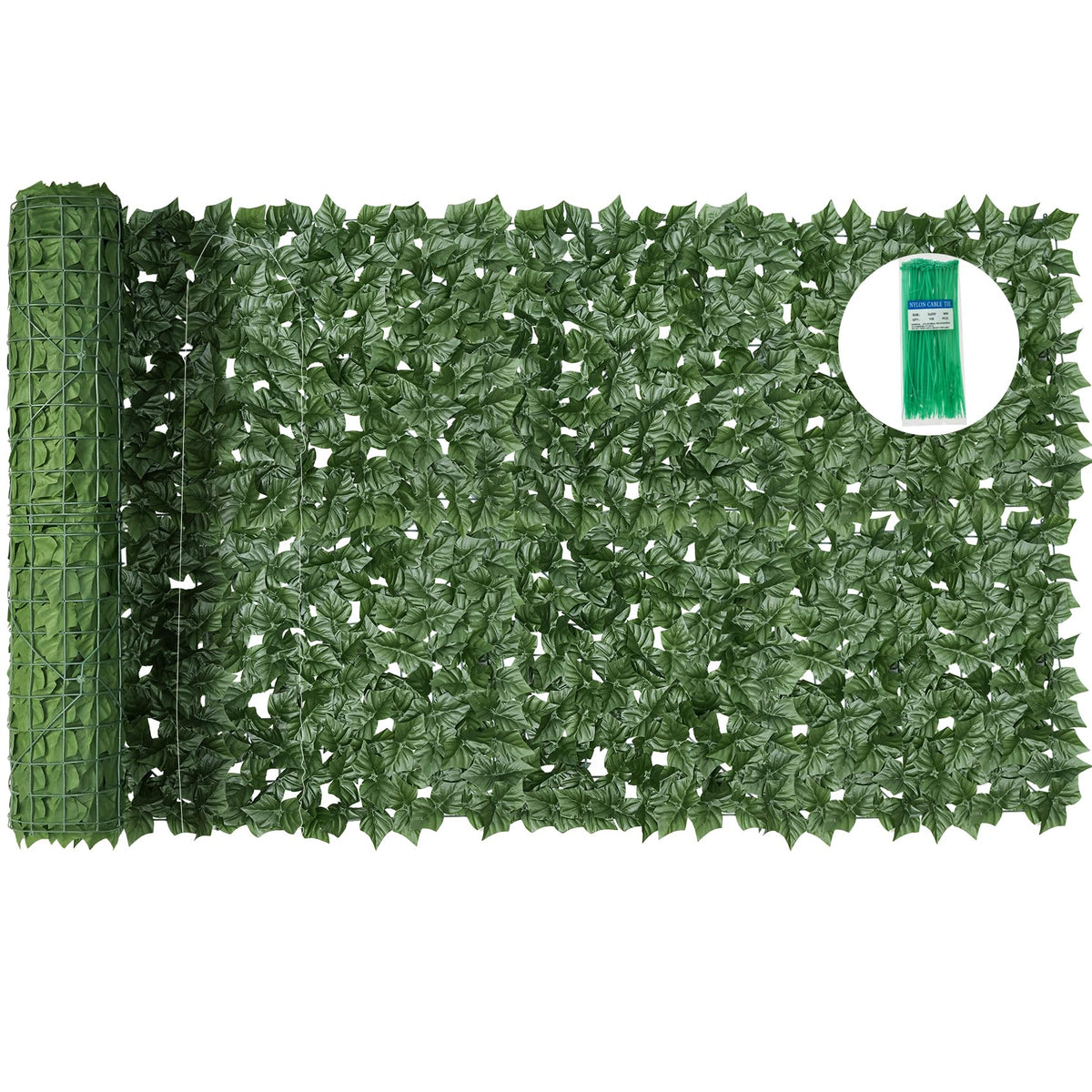 KASZOO Artificial Ivy Privacy Fence Screen front view 240x40 in green