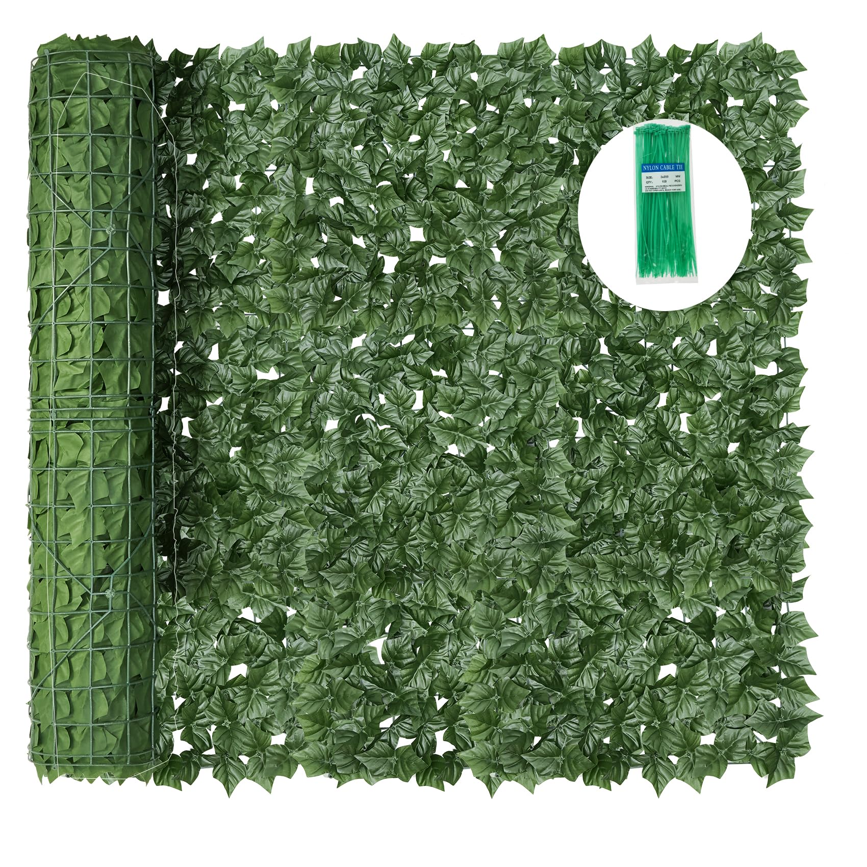 KASZOO Artificial Ivy Privacy Fence Screen green panel front view