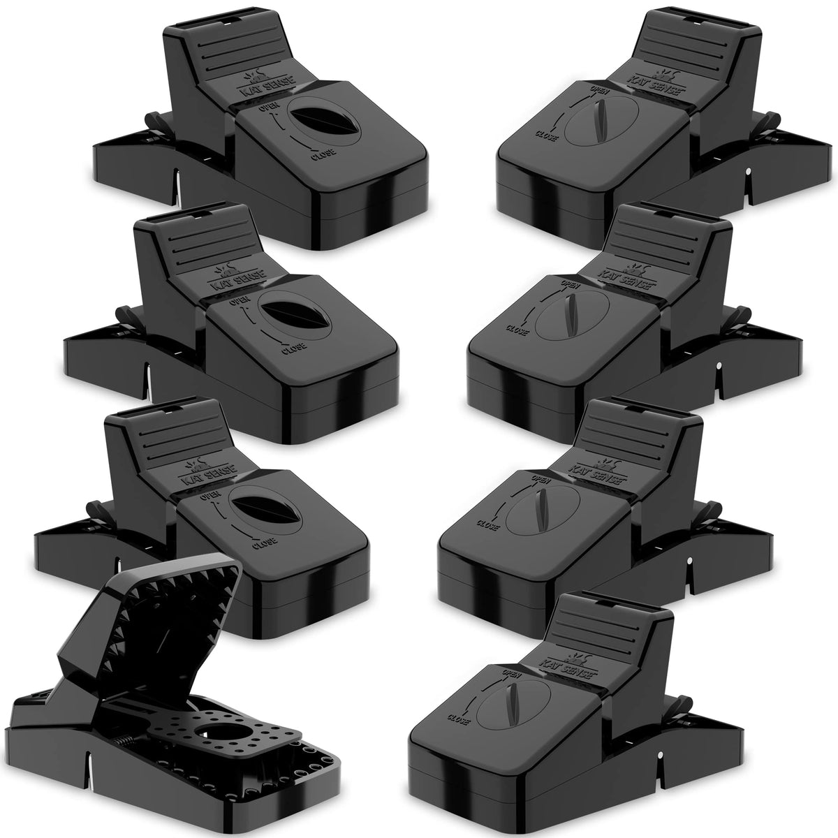 Kat Sense Rat Traps set of 8 reusable snap traps in black