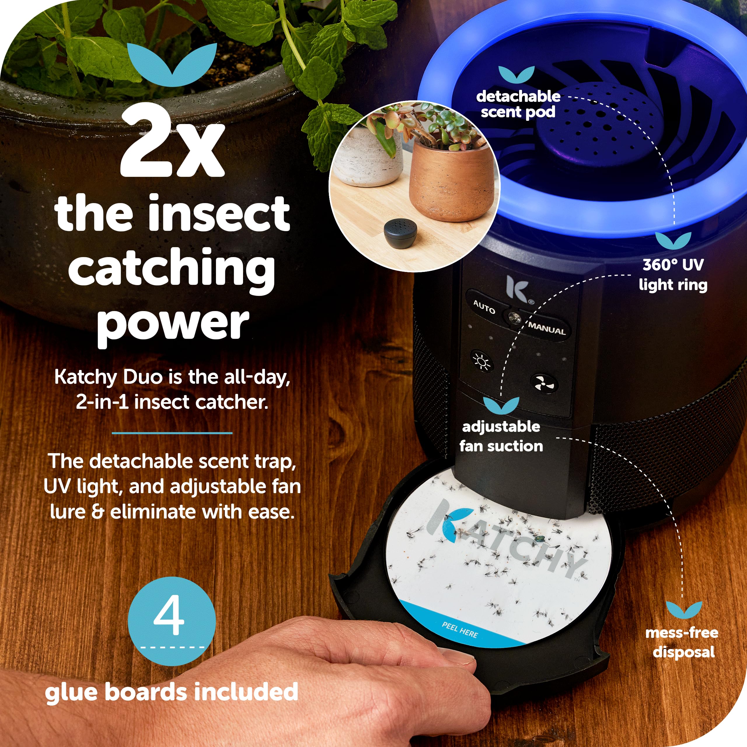 KATCHY Duo Indoor Insect Trap with blue light on