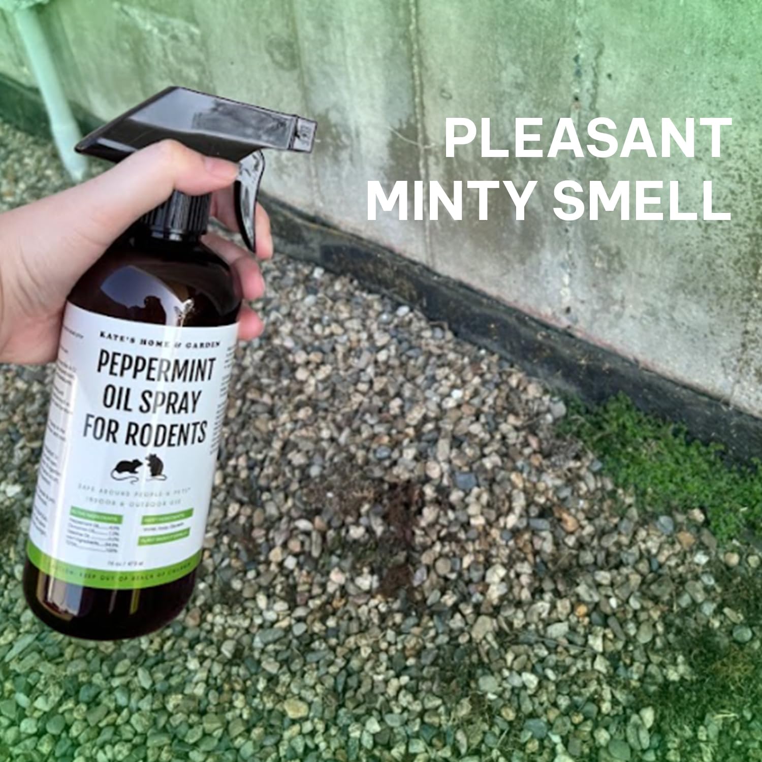 Kate Naturals Peppermint Oil Spray bottle in a garden setting