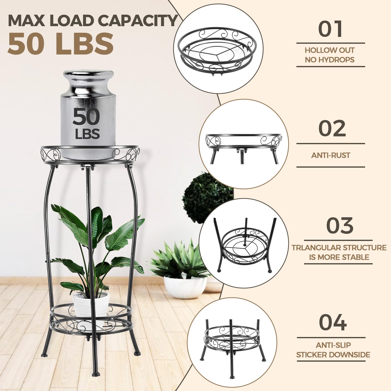 Kavlium Plant Stand showing both tiers with pots