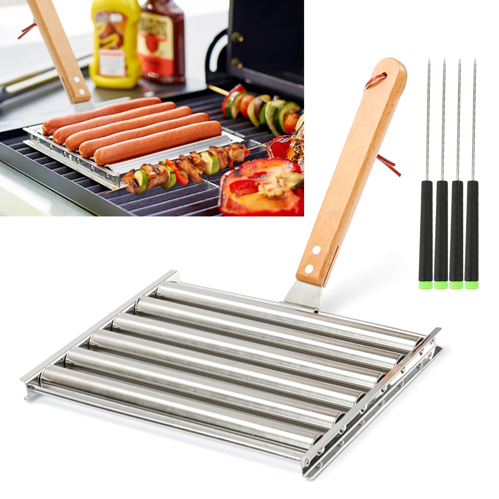 KAYCROWN Hot Dog Roller front view with wooden handle