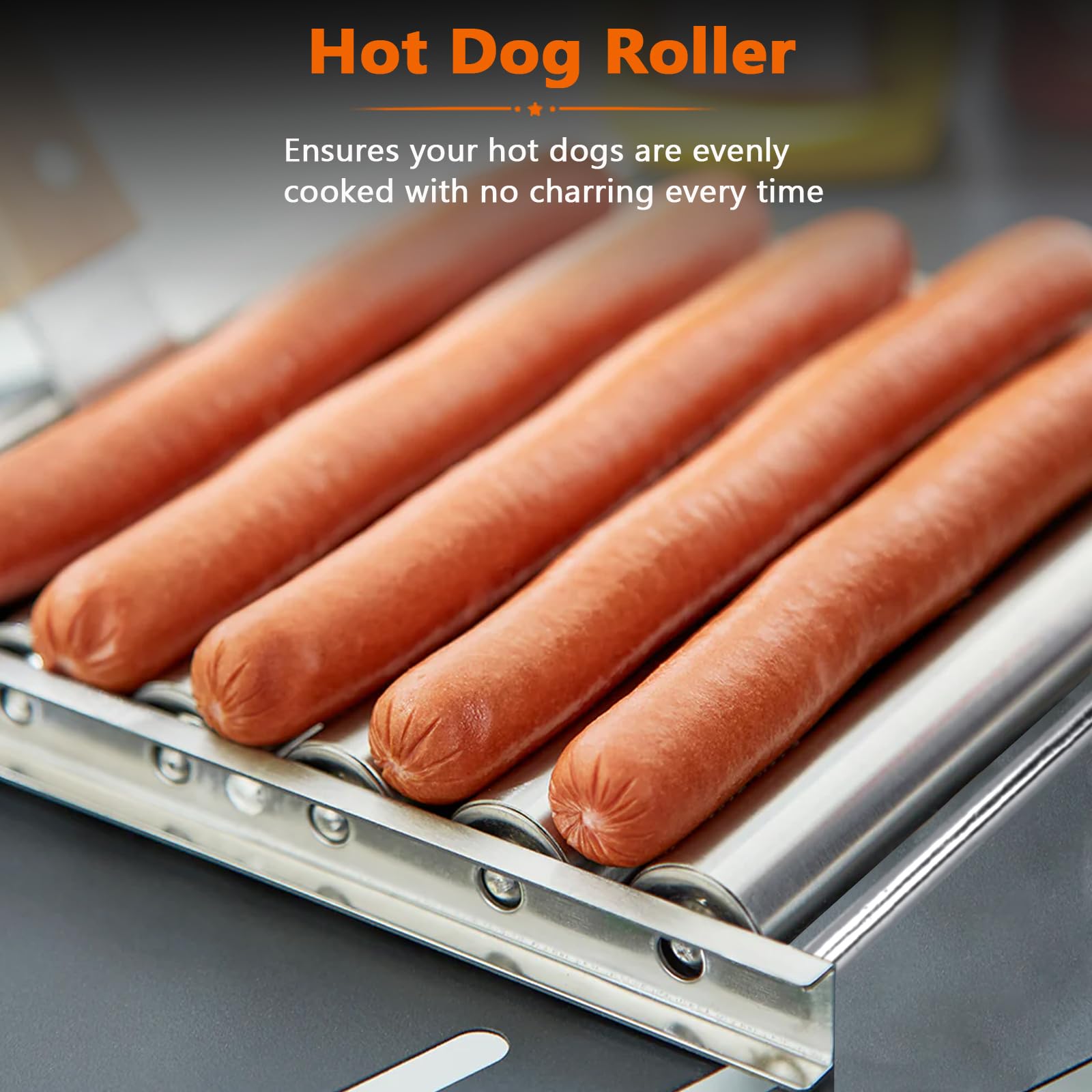 KAYCROWN Hot Dog Roller on a grill with hot dogs