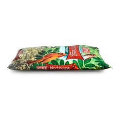 Kaytee bird food blend in a bird feeder with birds around