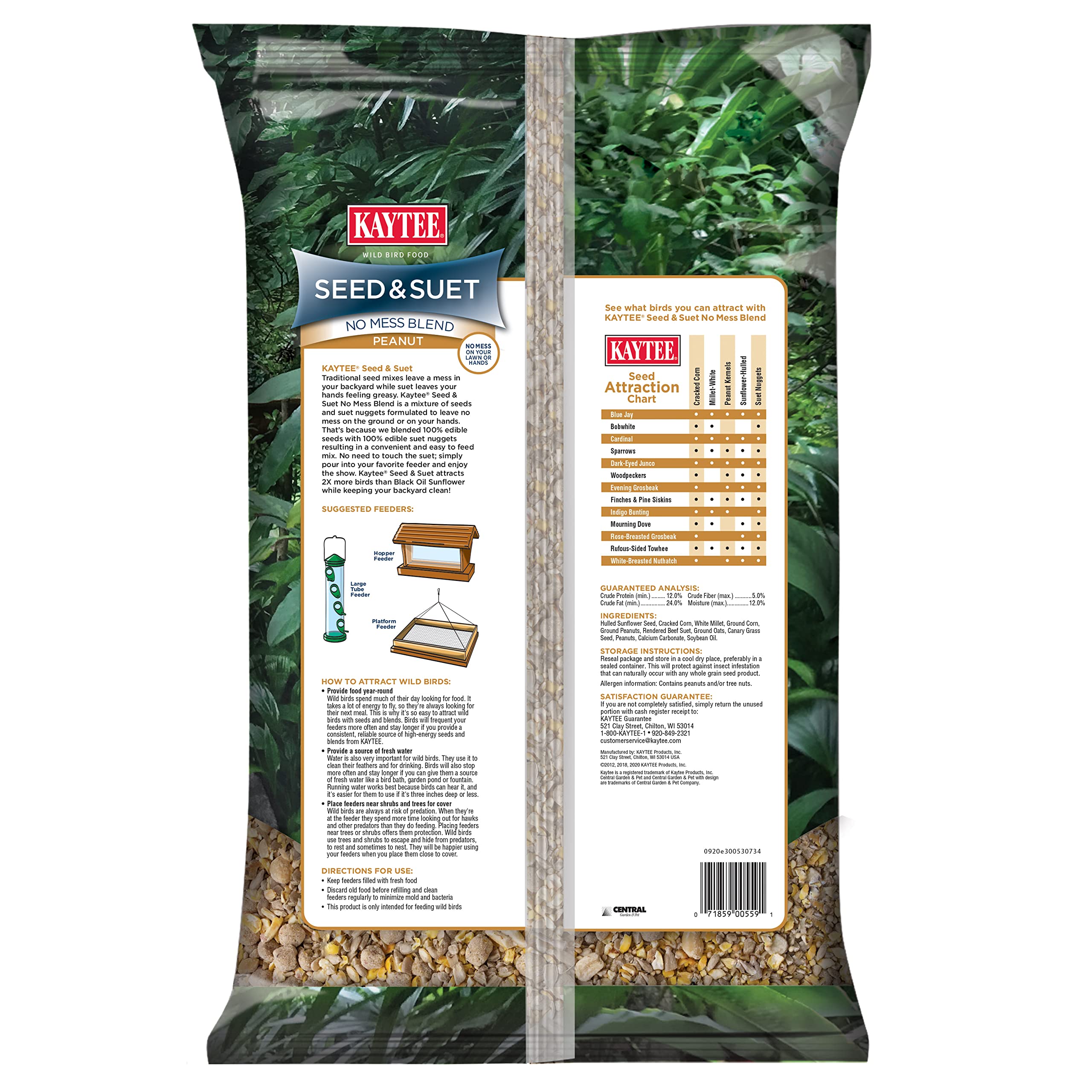 Kaytee Seed & Suet No Mess Blend 10 lb package side view