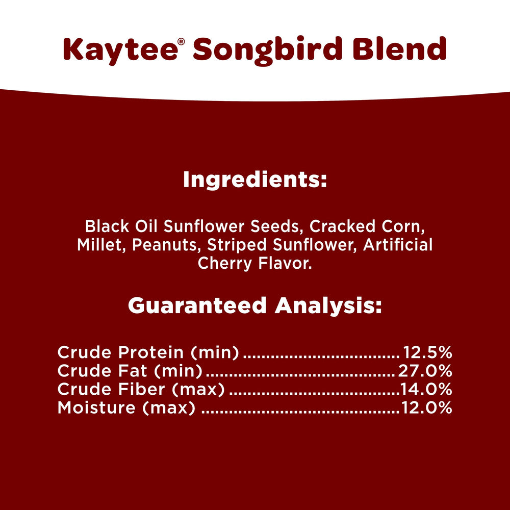 Kaytee Songbird Blend Bird Seed spilled on a wooden surface