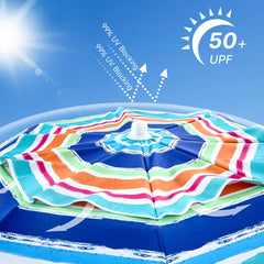 Kbrellaoutlets Beach Umbrella open showing UPF 50+ fabric