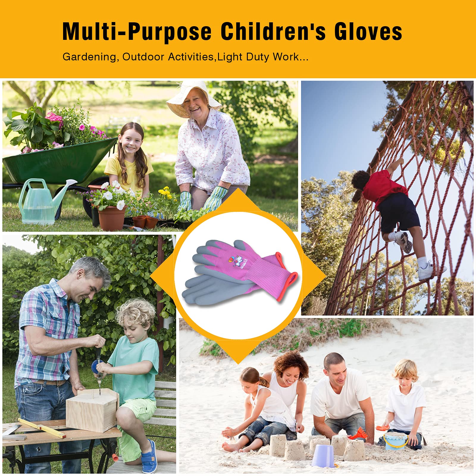 KDK Kids Gardening Gloves displayed with vibrant colours