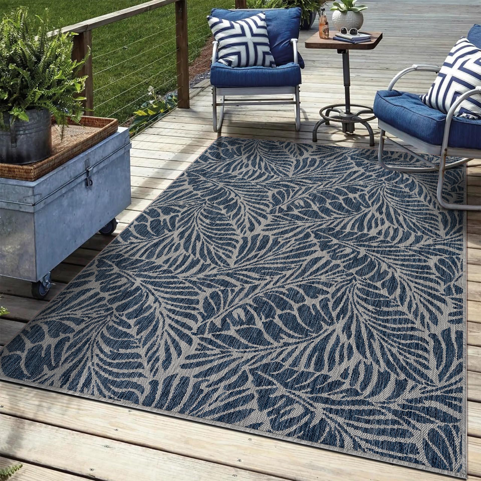 Keen Home Design 4x6 Waterproof Rug in Rainforest Navy, front view