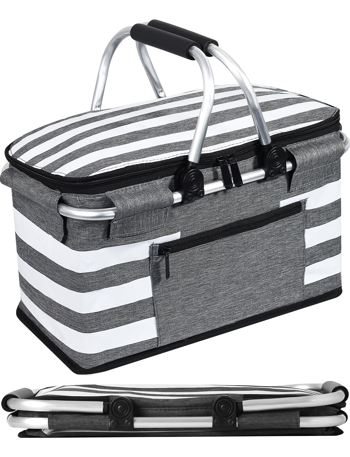 KEFOMOL Insulated Picnic Basket front view in gray