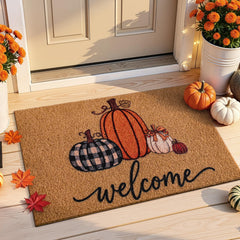 Kelarea Fall Door Mat with Pumpkin design front view