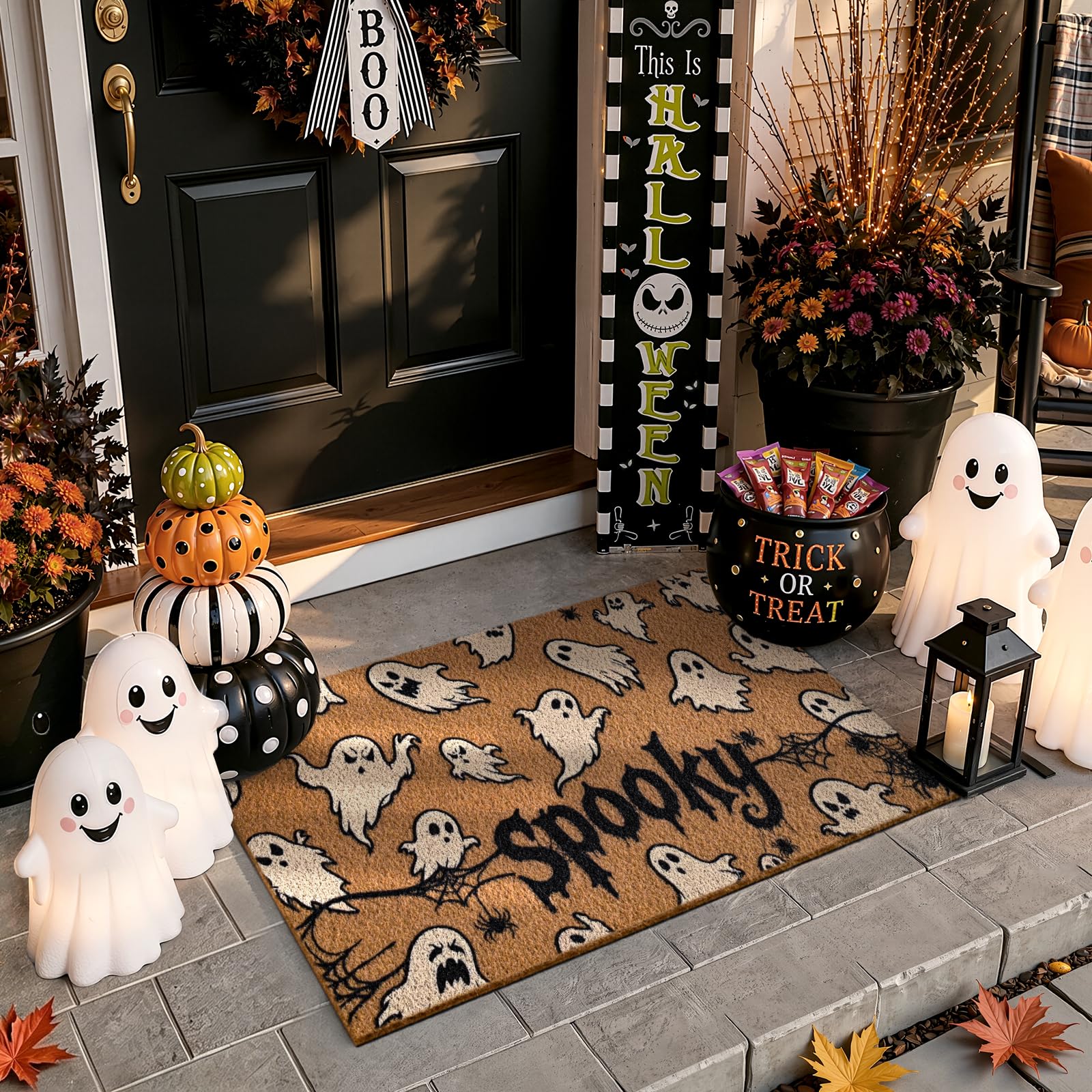 Kelarea Halloween Door Mat Ghost in mudroom