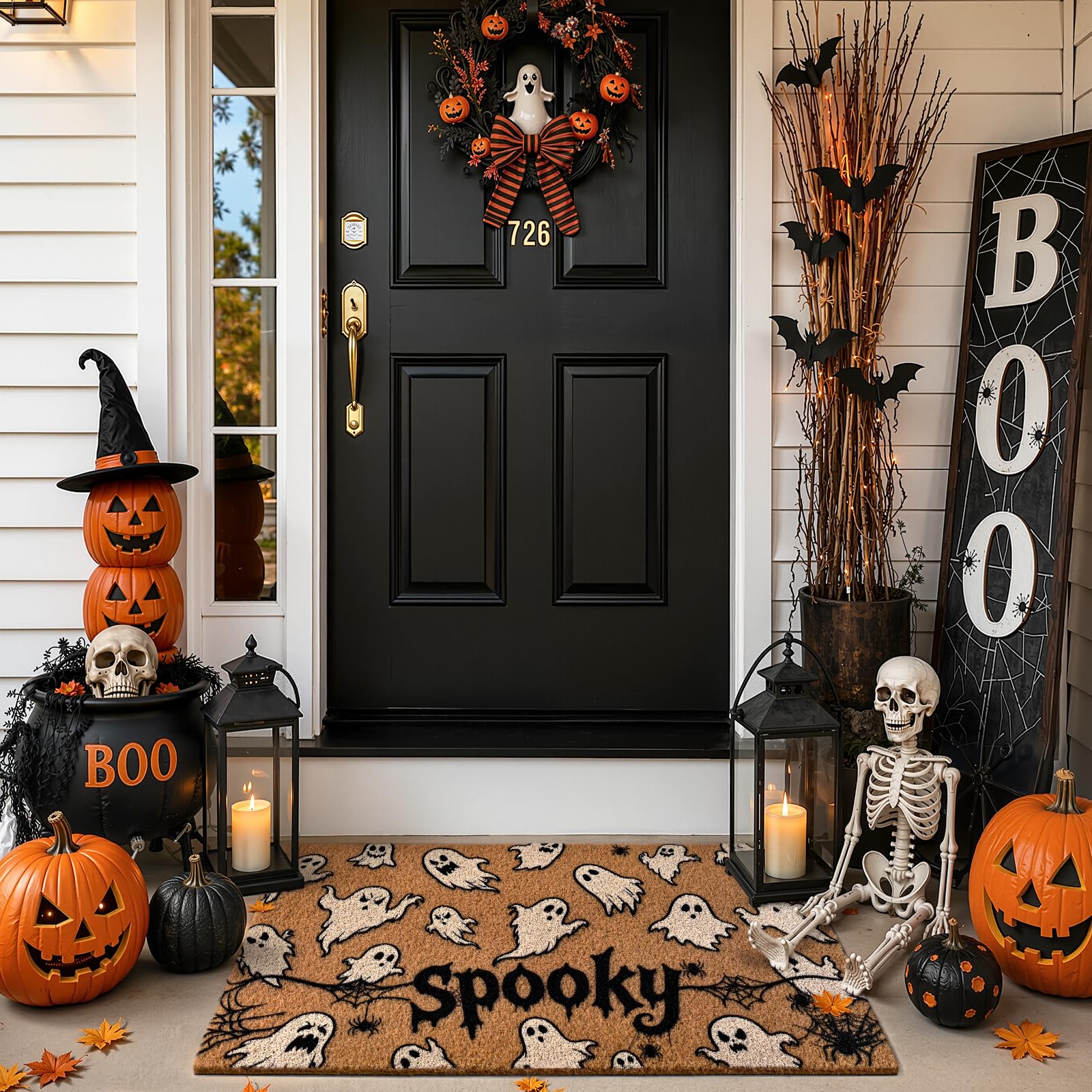 Kelarea Halloween Door Mat Ghost with leaves